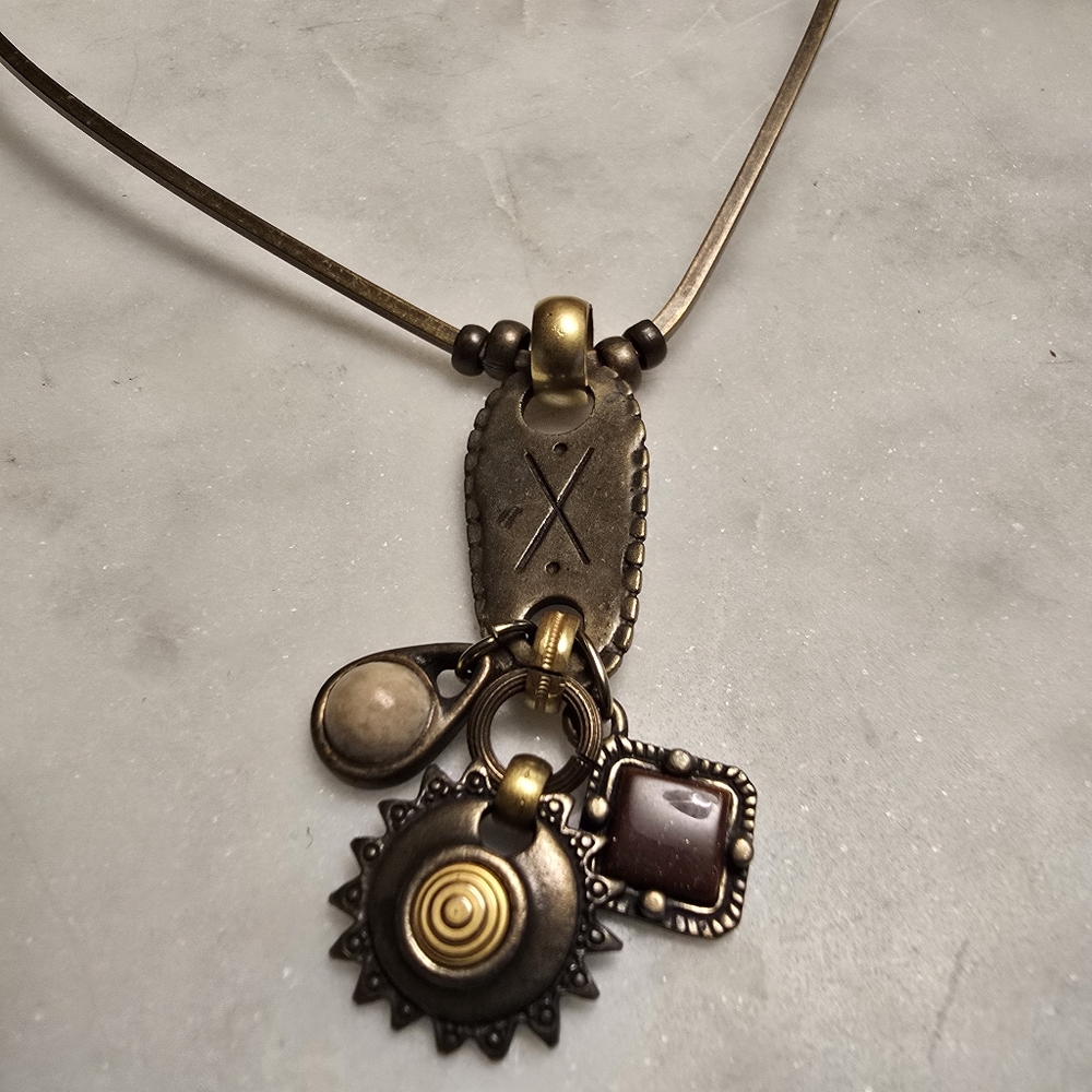 Vintage Robert Rose Mixed Media Choker Necklace In Brass And Copper